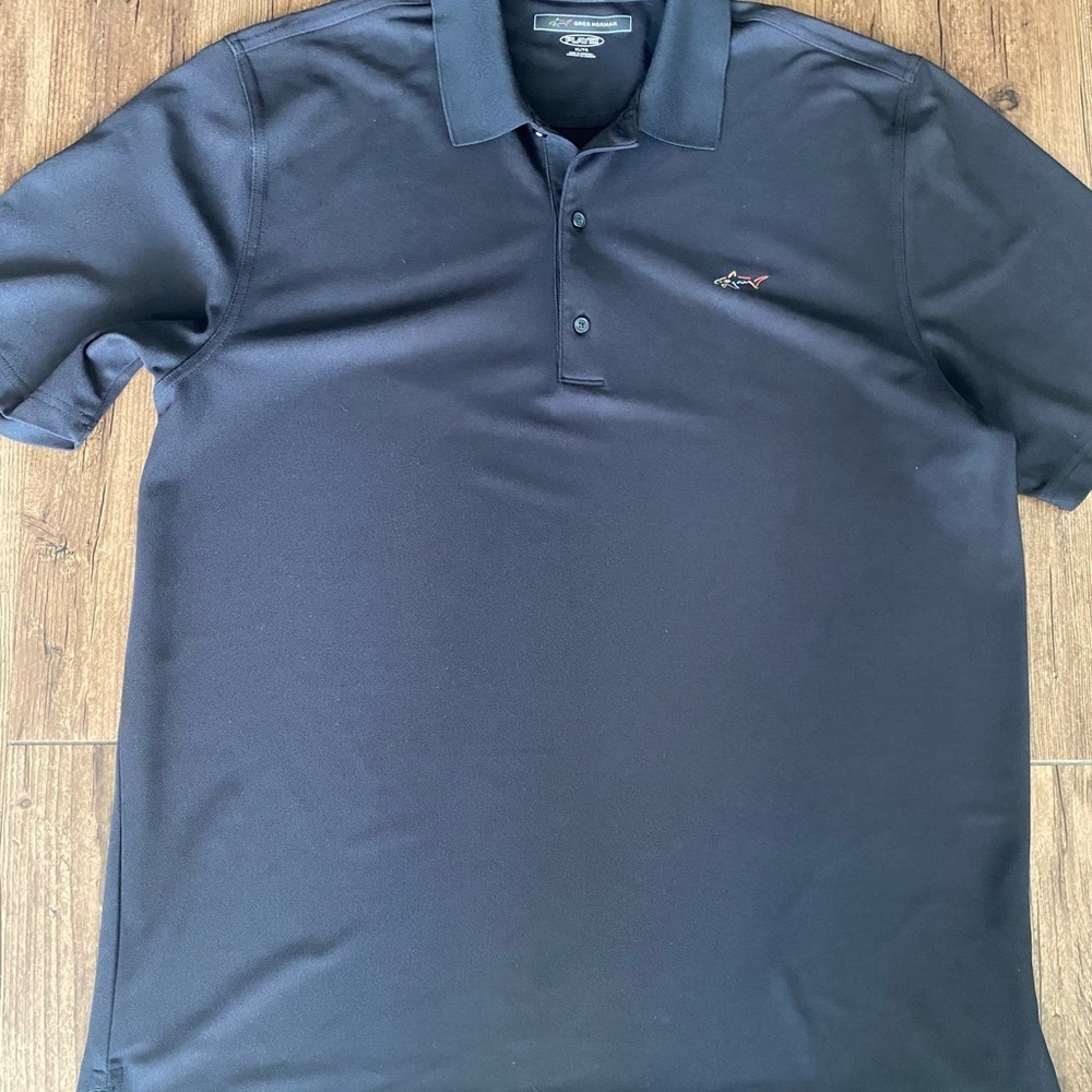 Greg Norman Polo Shirt Men's XL Navy Blue Shark Logo Golf Activewear EUC